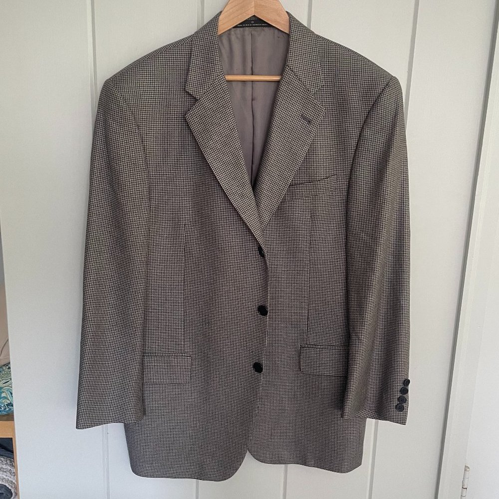 Joseph Abboud Black Label 42R Houndstooth Wool and Silk Blazer in Brown / Tan.